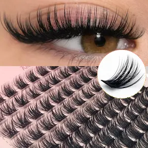 Lash Clusters Eyelash Extensions Clusters Natural Wispy  Individual Lashes D Curl 176 PCS False Eyelash 9-16MM Clusters Volume Individual Lashes Cluster At Home Use Makeup, Lightweight Cat Eye Eyelashes look