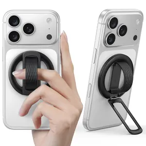 Lamicall Magnetic Phone Grip Holder for MagSafe - [Soft Silicone Loop] Vertical Cell Phone Zinc Alloy Ring Stand Kickstand, Magnet Hand Grip Accessories for iPhone 12-17 Series, Other with Metal Ring