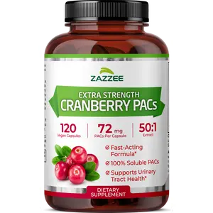 Zazzee Cranberry PACs 72 mg Urinary Tract & Bladder Support, 50:1 Extract 2X Strength, 60 Vegan Capsules, 2 Month Supply, Fast-Acting 100% Soluble Proanthocyanidins, Made in USA High Potency Cranberry Supplement for Women and Men