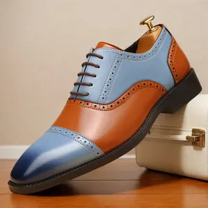Color block men's large-size casual leather shoes, suitable for business, formal British style, suitable for grooms to attend wedding 30820