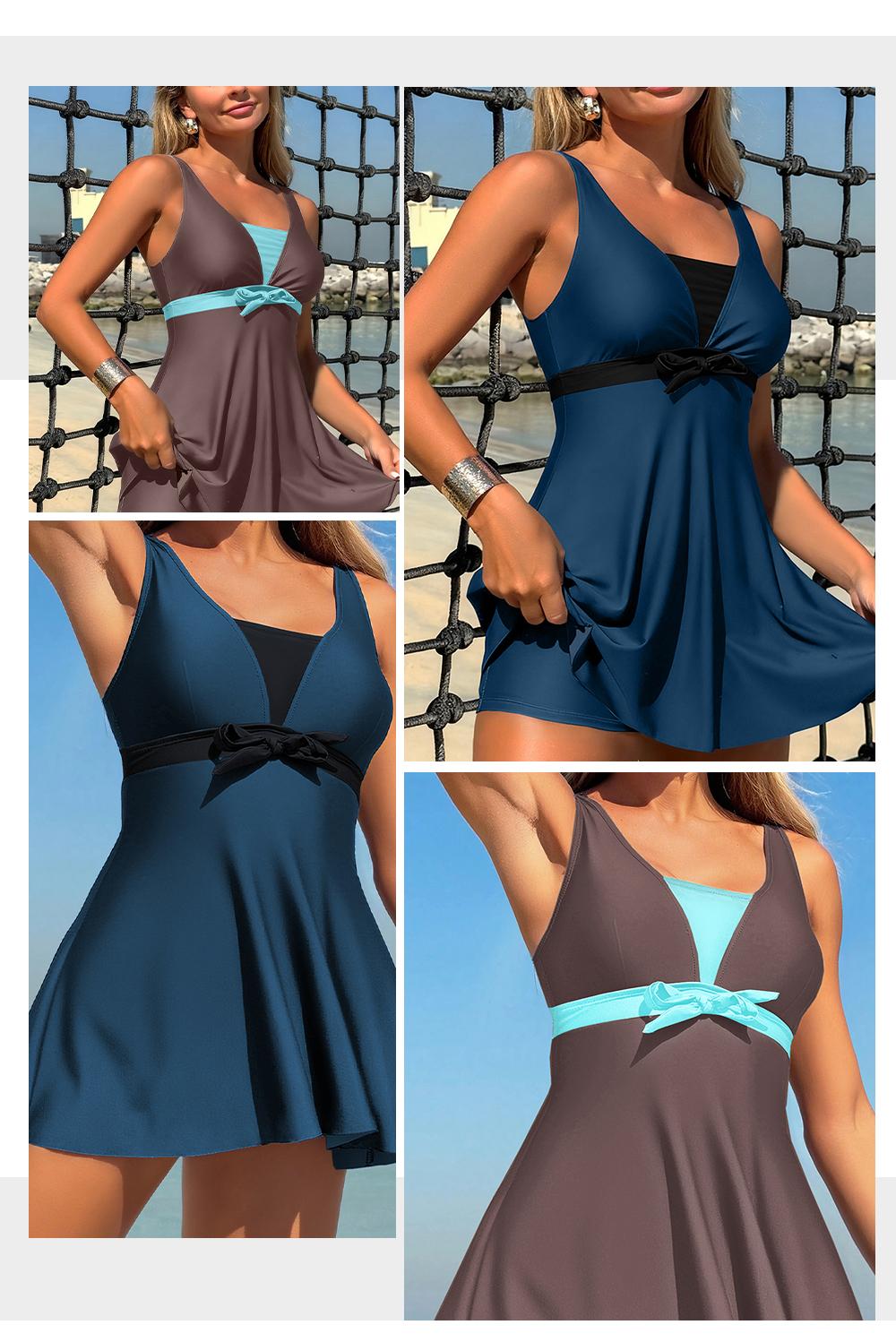 Aleumdr Women's Printed Two Piece Tankini Swimsuits Tummy Control Swim Dress High Waisted Boyshort with Pockets Soft Nylon Spandex Blend Adjustable Straps