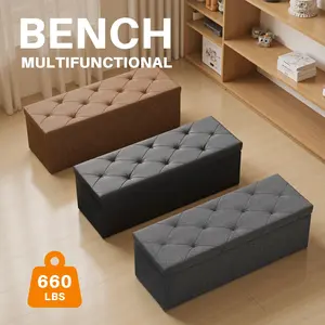 Folding Storage Ottoman Bench, Foot Rest Stool with Padded Seat, Large Toy Box Storage Chest with Seatin, Holds up to 660 lb