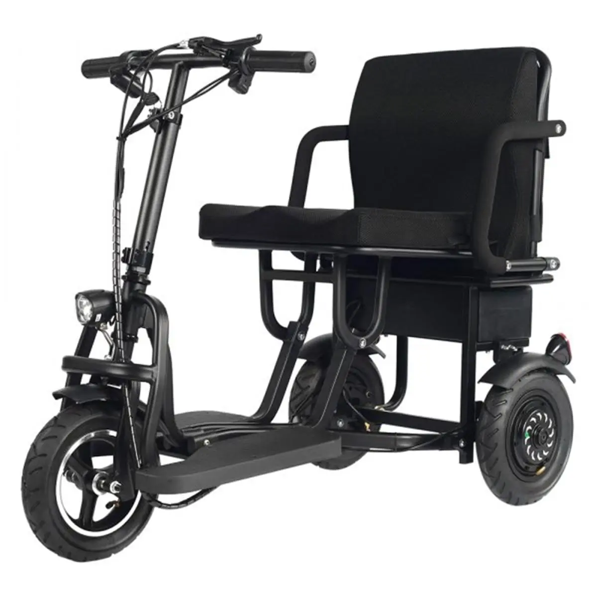 MotoTec Foldable 48V 700W Compact Aluminum Frame Electric Mobility Aid Trike - Dual Motors, Lithium Power, Reverse Function, Headlight, Carrying Bag, Comfortable Seat, Dual Rear Drum Brakes, 75 lbs Capacity, Yes Feature, Black