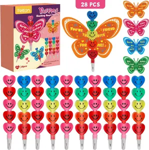 28 Pack Valentine’s Day Cards for Kids with Heart Stackable Pencils – Classroom Valentine Exchange Gifts, School Party Favors for Boys & Girls