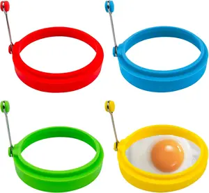 Egg Ring Set – 4-Pack Silicone Egg Molds, Non-Stick Fried Egg Rings, Breakfast Cooking Tool, Multicolor
