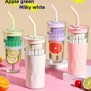 3-in-1 Double Insulated Glass Tumbler, Portable Reusable Water Bottle with Straw, Tea Infuser & Lid, Heat Resistant 650ml High-End Niche Car-Use Drinkware