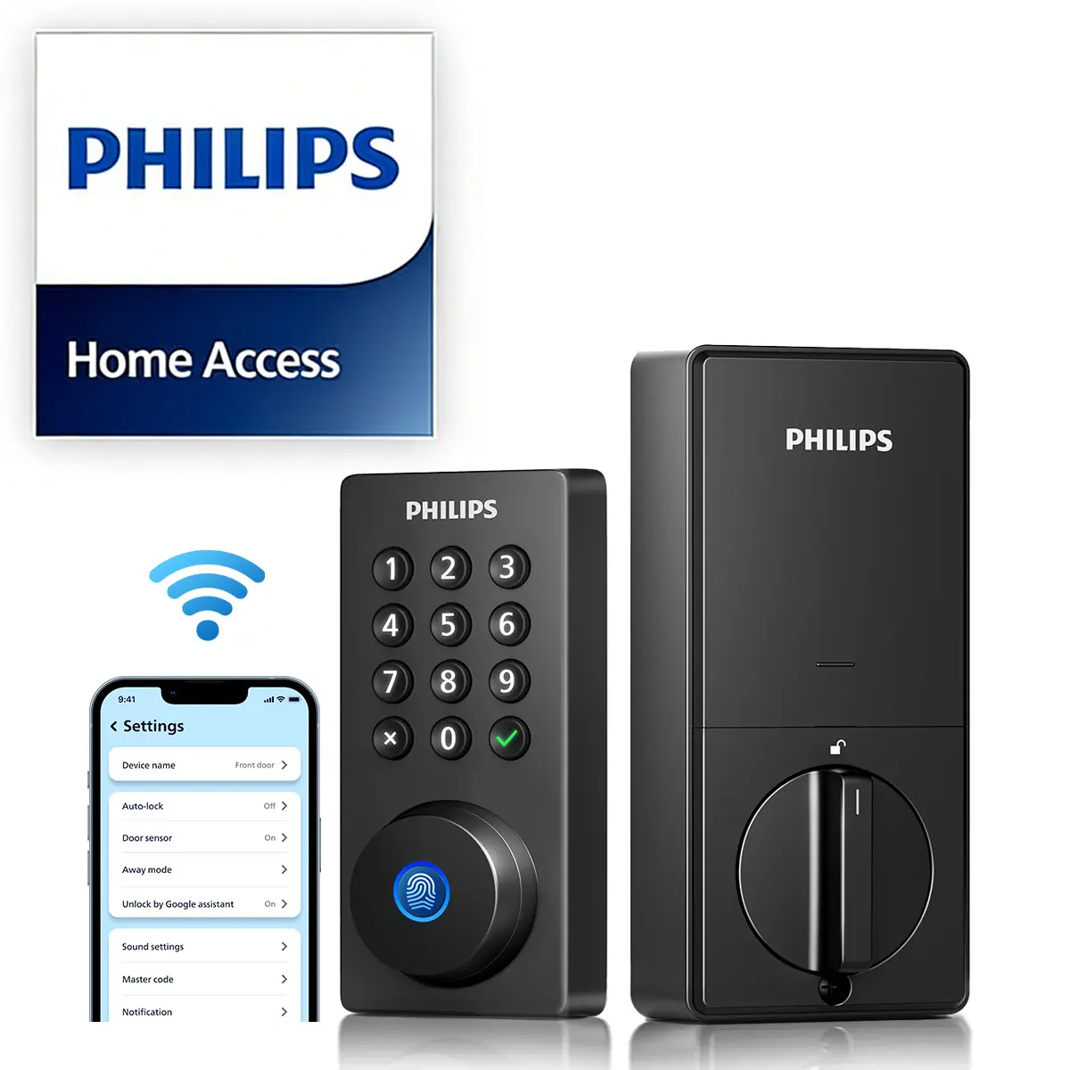 Philips Biometric Digital Electronic Keypad Dead Bolt Security Door Lock with Automatic Latch, 5-in-1 Keyless Entry, App-Assisted Control, Built-in Wifi, 6-Month Battery Life L3, Auto-Lock, IPX5 Weatherproof, Biometric Door Lock Fingerprint Smart Locks El