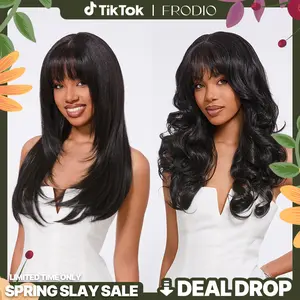 [Blend] Frodio Veralux™ Blend Human Hair Glueless Pre-Cut Lace Wig Straight Layered Cut/Wavy Wig with Bangs Curtain Bang Wig with Realistic Scalp