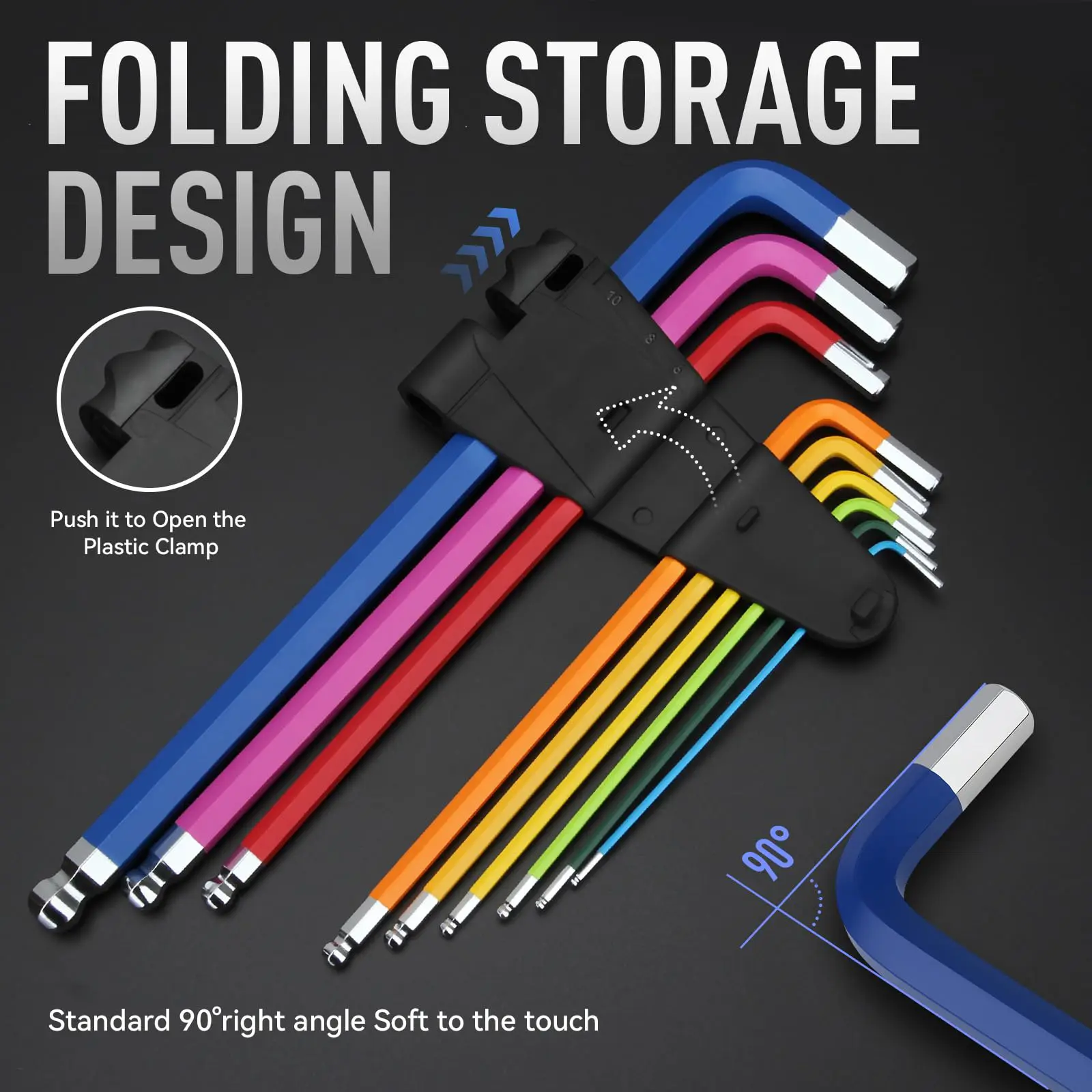 9 PCS Metric Hex Key Set - Extra Long Arm Ball End Allen Wrenches, Color-Coded Chrome Vanadium Steel (1.5-10 MM), Hand Tools for Bicycle DIY Maintenance, Hex Wrenches