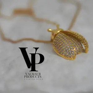 Valmaur Products Gold Plated Ladybug Necklace with CZ Stones | Lucky Charm Pendant