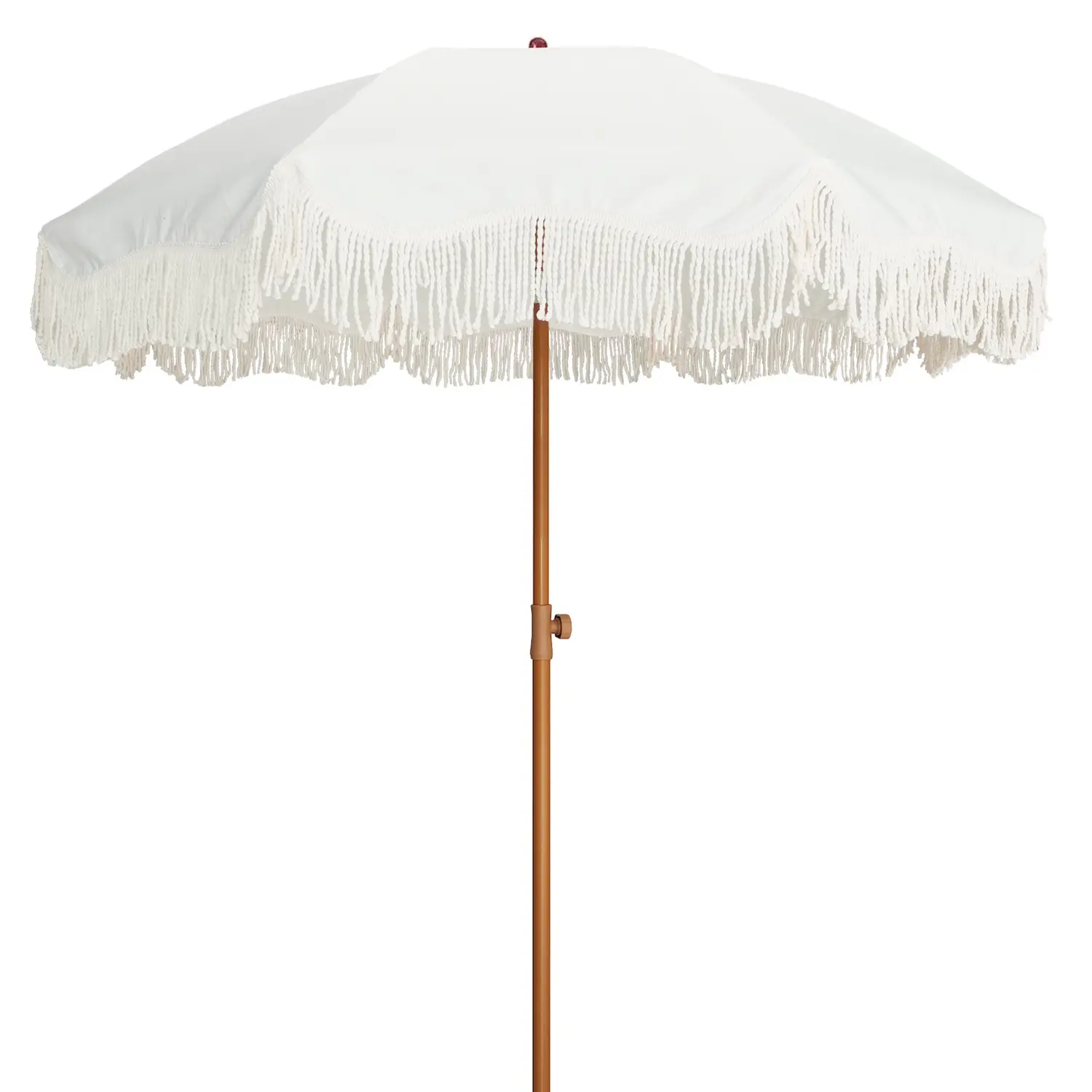 On Sale AMMSUN Boho Fringe Outdoor Patio Sunshade, 6.5ft UPF50+ Sun Parasol with Tassels, Steel Pole, Push Button Tilt, Antique White for Picnics, Camping