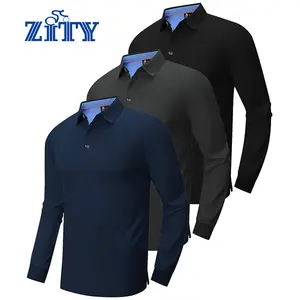ZITY Long Sleeve Polo Shirts for Men 3 Pack Collared Performance Golf Polos Mens Casual Shirts Moisture Wicking Workwear