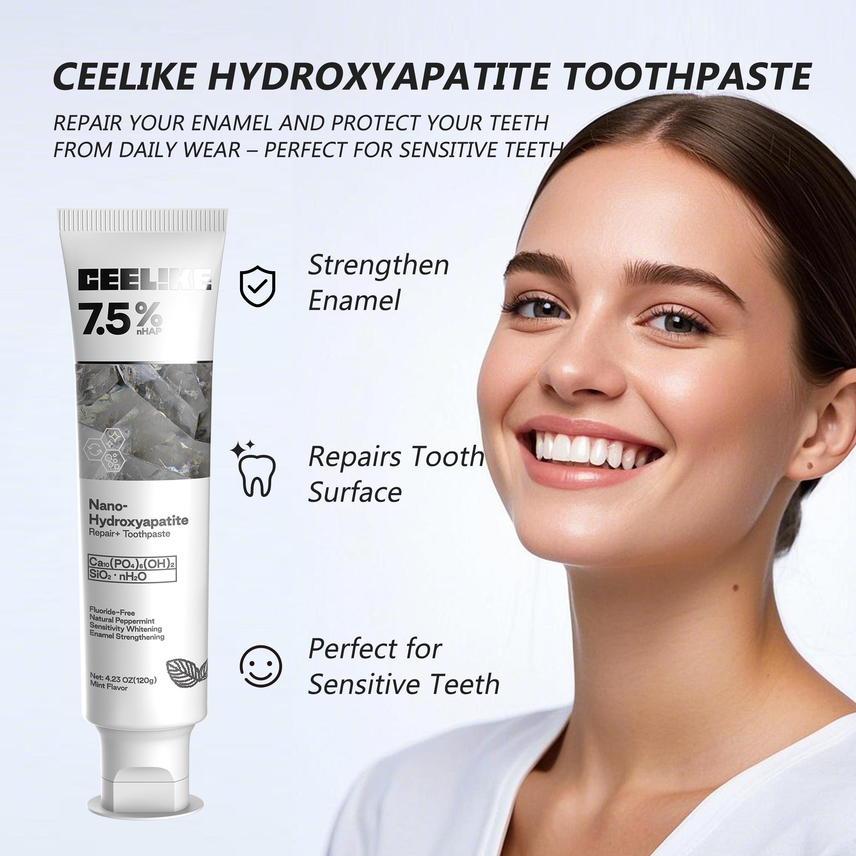 CEELIKE 2-Pack 7.5% Nano-Hydroxyapatite Toothpaste + 3-Sided Toothbrush | Enamel Care & Deep Clean Set