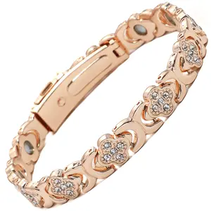 Pure Copper Bracelets for Women, Ultra Strength Magnetic Therapy Bracelet for Pain Relief with Neodymium Magnets & Sparkling Cubic Zirconia, Adjustable, Infinite Clover Jewelry
