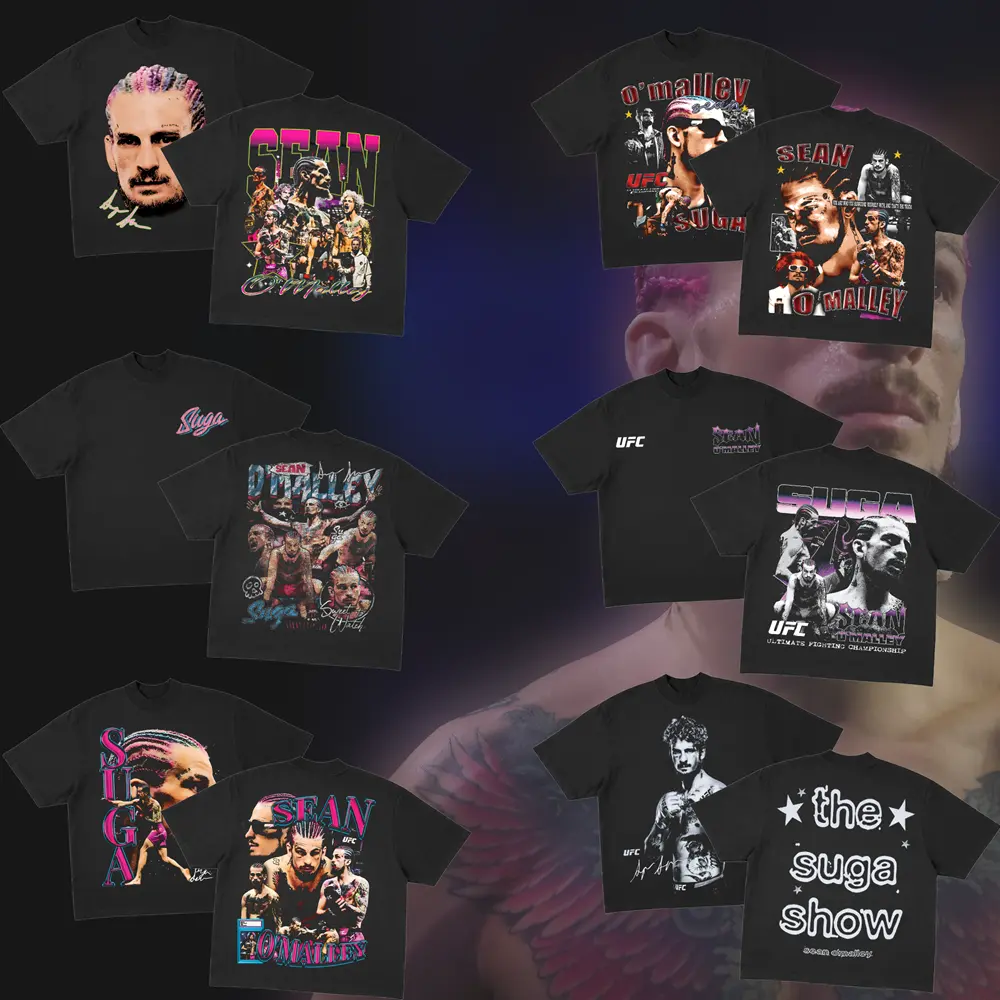 Sean O’Malley “Suga Show” T-Shirt for Summer, Vintage UFC Fighter Tee, Neon Collage MMA Graphic Shirt, Colorful Combat Sports Streetwear, Cotton Oversized Tee, Unisex MMA Training Apparel, Gift for Men & Women