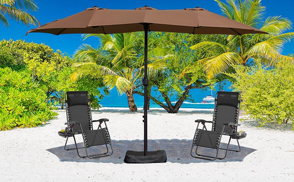 Yaheetech Massive 15/13ft Double-Sided Patio Umbrella | Heavy Duty & 2 Sandbags Included, Easy Crank for Garden Pool and Lawn
