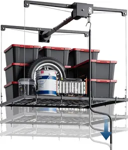 PeakPursuit 4x4 ft Overhead Garage Rack, 250/350 Lb Capacity Ceiling Mount Storage with Auto-Lock, Heavy Duty Adjustable Shelving for Attic, Basement, and Indoor Organizing