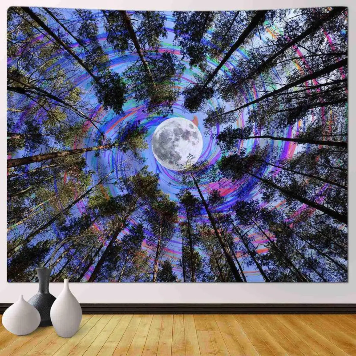Home Decor 51x60 Inches Psychedelic Sky Tapestry Ceiling Tapestry For Dorm Room For Teen Girls Boys Trippy Forest Room Decor Lightweight Hanging Magical Nature Wall Tree Decorative Tree