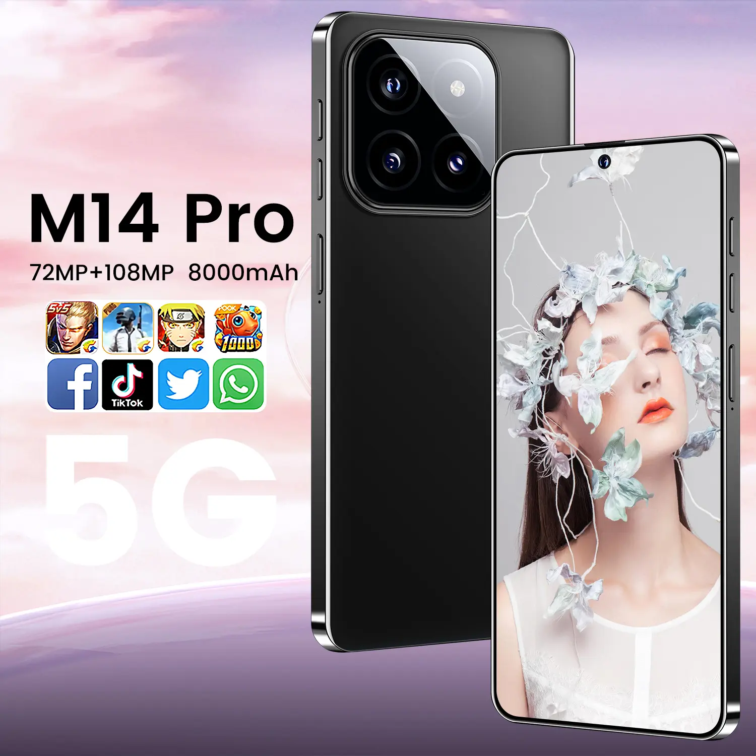 2025 5G smart Android phone, support face recognition,16GB+1TB memory,8000mAh large battery, 7.3-inch display, fast charging, GPS navigation