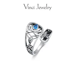 925 Lotus and Butterfly Open Ring with Synthetic Blue Topaz, Vintage Lotus Flower Adjustable Unisex Jewelry, Perfect Gift for Nature and Yoga Lovers with Spiritual & Purity Symbolism Ring Jewelry for Daily Wear, Spiritual Awakening Amulet