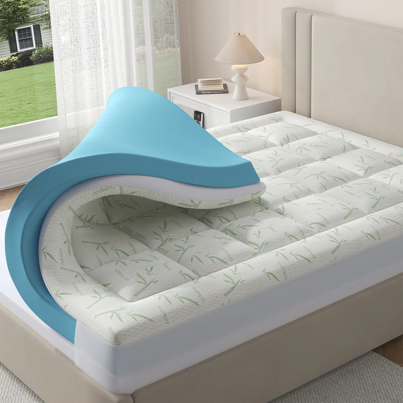 Double-Layer Memory Foam Mattress Topper, 2-in-1 Adjustable Cooling Gel Mattress Topper with Breathable, Cloud-Like Comfort, Mattress Toppers, Cooling Mattress Topper