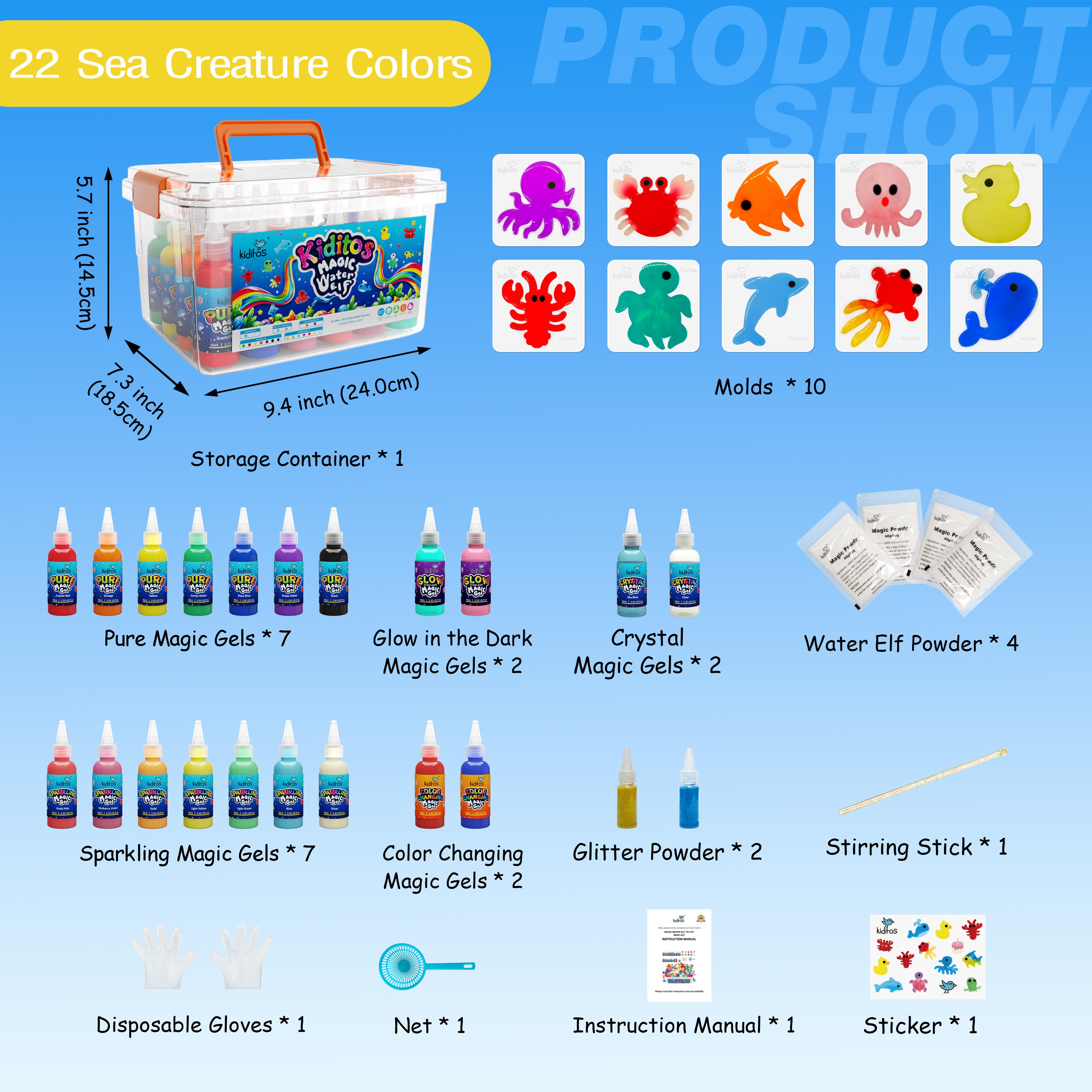 Kiditos  Magic Water Elf Toy Kit with Magic Gels, Molds - Imaginative Play, Christmas Gifts, Birthday Gifts, Party Favors, and Family-Friendly DIY STEM Projects