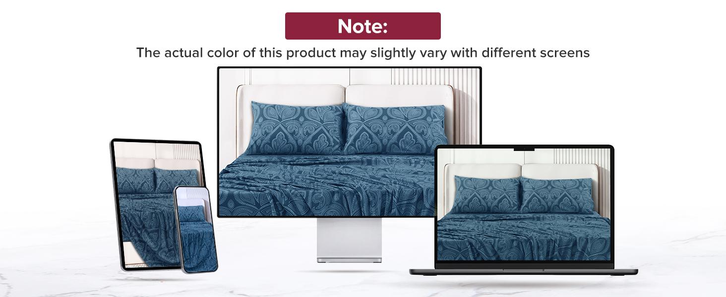 Lux Decor 4-Piece Paisley Bed Sheet Set - King Size Sheets with 16" Deep Pockets - Queen Size Polyester Sheet Set - Soft, Wrinkle Resistant, Hotel Luxury Bedsheet Set