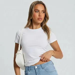 UpSpark Crew Neck Slim Fit T-Shirt Soft Stretch Short Sleeve Top Comfortable Elegant Women's Streetwear Tees Minimalist Shortsleeve T Shirts Women Butterys Sharkskin Softness Ultimate Breathability One-Size-Fits-Most Elasticity - Womenswear, Cargo tiktoks