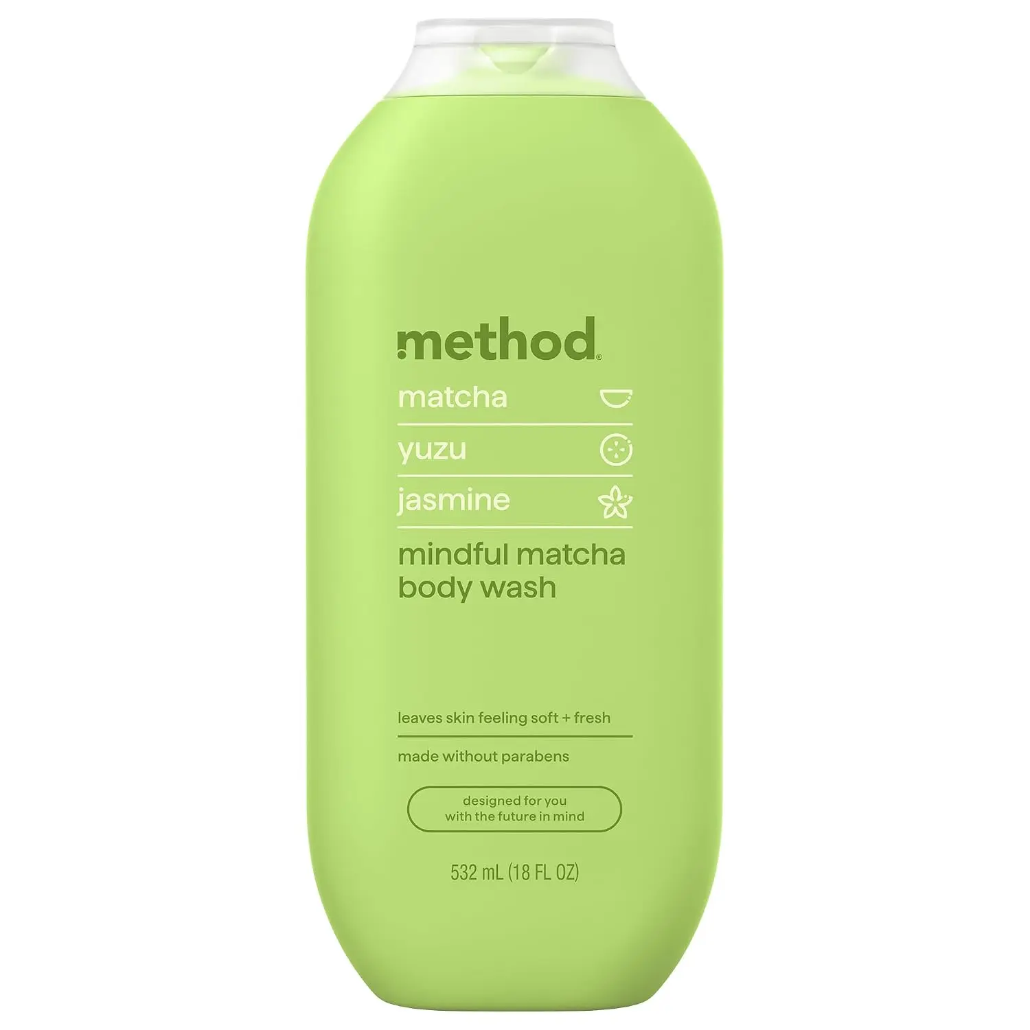 method Body Wash, Mindful Matcha, 18 fl oz | Soothing Formula, Leaves Skin Feeling Soft & Moisturized, Made Without Parabens, Notes of Matcha, Yuzu & Jasmine