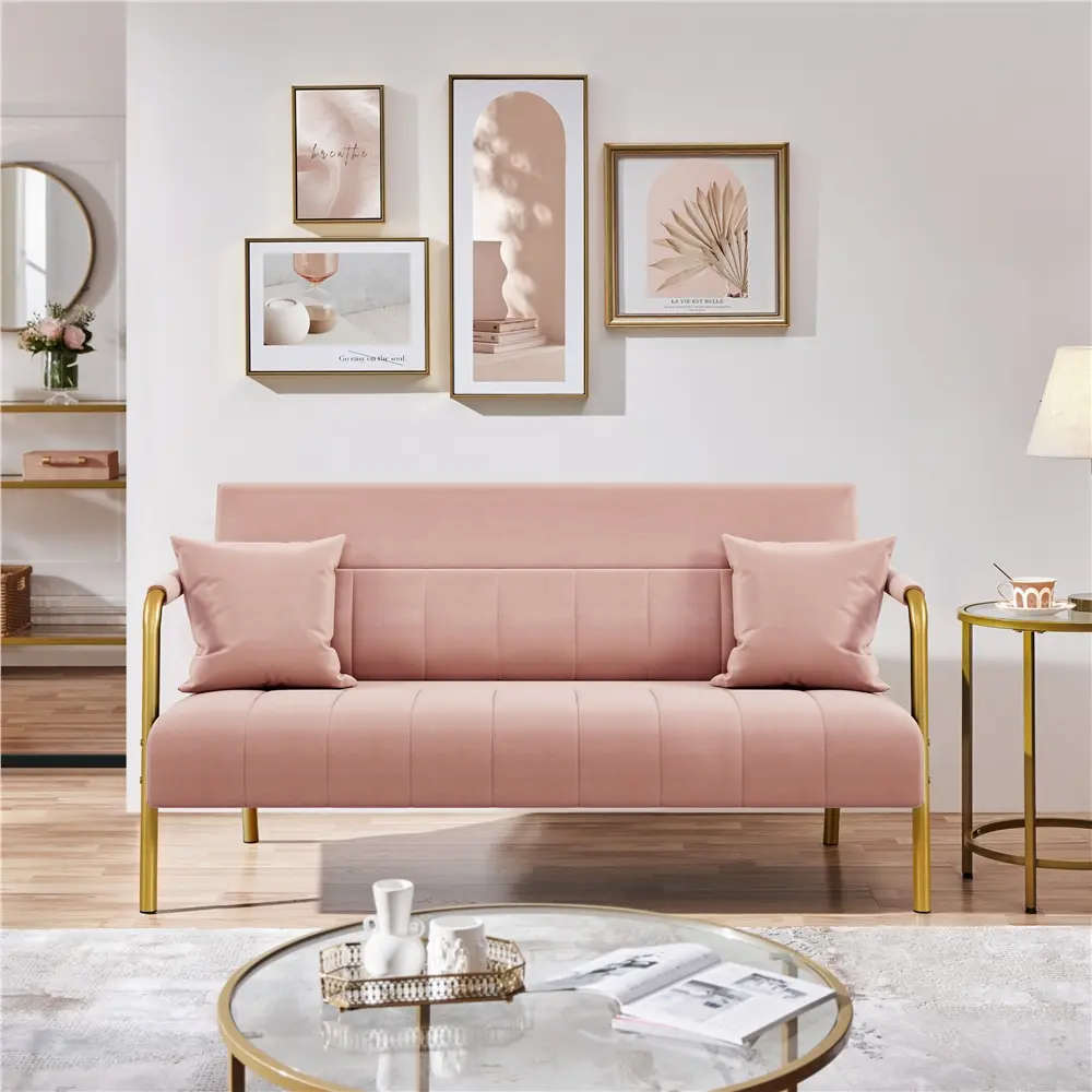 Costoffs Velvet Fabric Upholstered Sofas - Modern Narrow Sofa for Small Spaces, 2-3 Person Living Room Couch with Iron Frame, Detachable Pillow & Armrest Covers, Clean-Look Indoor Furniture for Apartments, Apartment Furniture