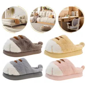 3D Cat Paw Plush Slippers  Cozy Furry Indoor Winter Slippers for Adults & Kids