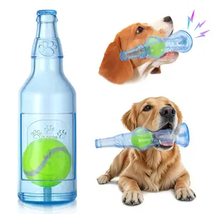 Blue Water Bottle Interactive Dog Toy Short-Term Play Design for Aggressive Chewers, Chew Toy with Tennis Ball, Squeaky Dog Toy for Small and Medium Dogs, Ball-in-a-Bottle Interactive Toy for Boredom