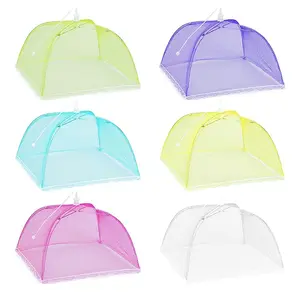 6-Pack Colorful Mesh Food Cover Tents, Reusable & Collapsible Large 17" Pop-Up Food Net Protector Umbrellas for BBQ, Picnics, Parties, Outdoors
