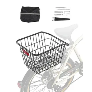 Rear Bike Metal Wire Basket with Reflective Tail Light Cover