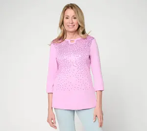 Quacker Factory Spring Beauty Sequin Ribbed 3/4 Sleeve Top