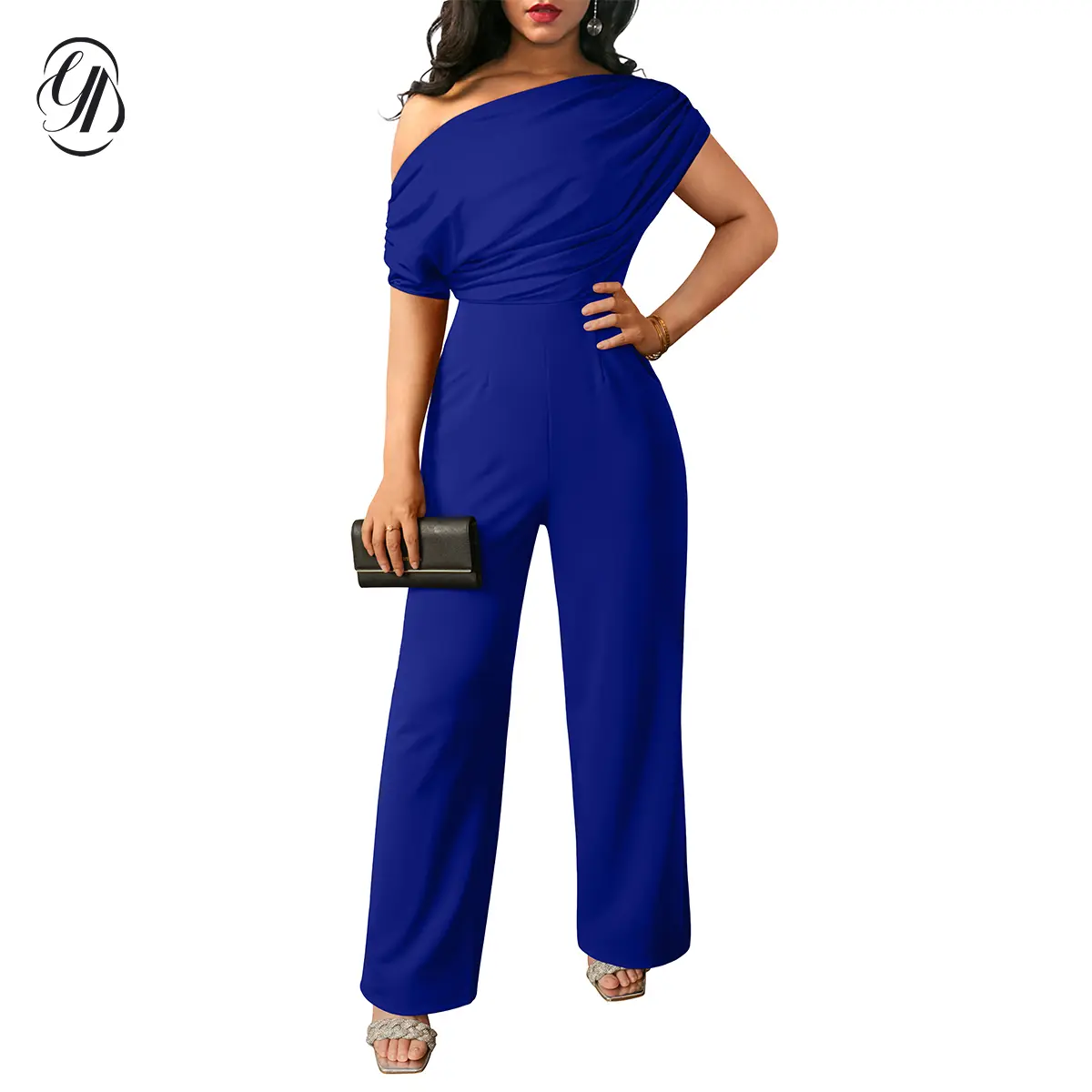 OYV Women's Casual Elegant Sleeveless Off Shoulder Wide Leg Long Pant Jumpsuits