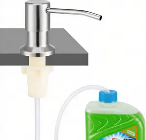 Soap Dispenser for Kitchen Sink, Sink Soap Dispenser Brushed Nickel Built-in with 1 Meter Silicone Tube Kit No Refills Quick Installation 304 Stainless Steel & PE Plastic Material