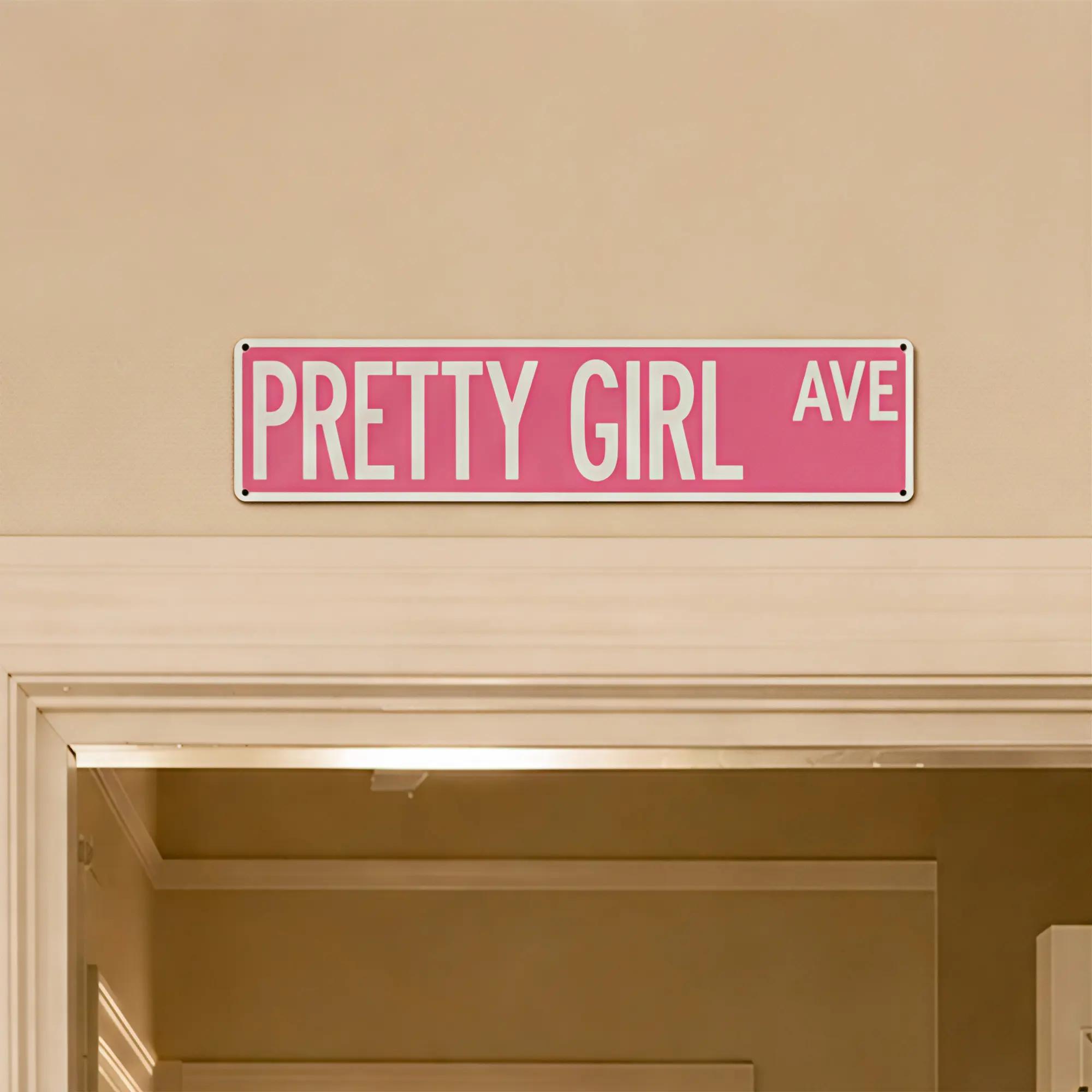 Pretty Girl Ave Metal Street Sign 16*4 Inch| Pink Room Wall Decor| Cute Bedroom Dorm Vanity Area Tin Sign Plaque| Palette&Wall| summervibes