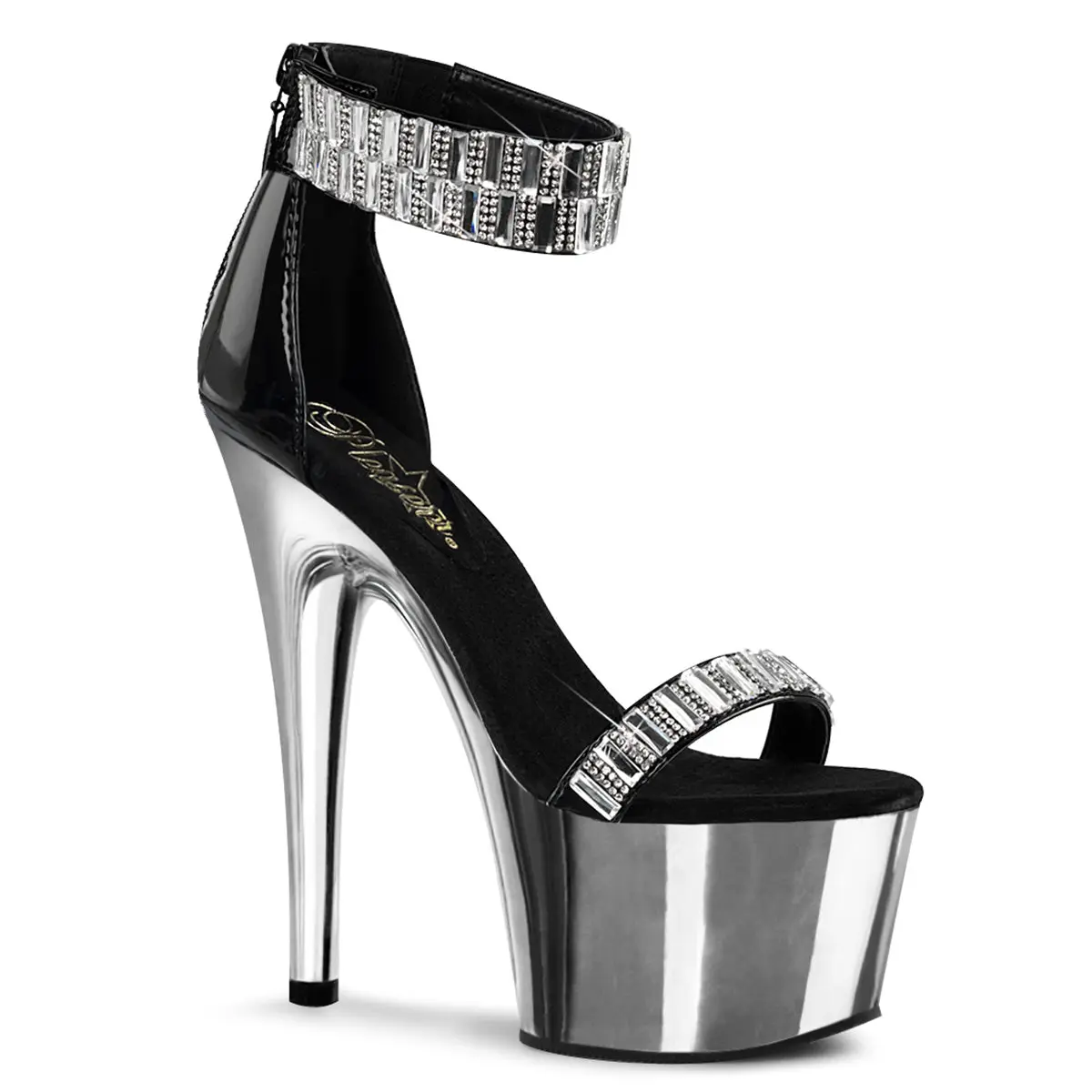 Pleaser Adore-769RS Women's Glitter Pattern Heeled Sandals, Glamorous Sexy Stiletto Pumps with Rhinestone & Stud Detailing, Elegant Party Footwear, Glamorous Sandals & Flip Flops, 7-Inch Stiletto Heel, Rhinestone Pointed-Toe Women's Heeled Sandals, Sparkl