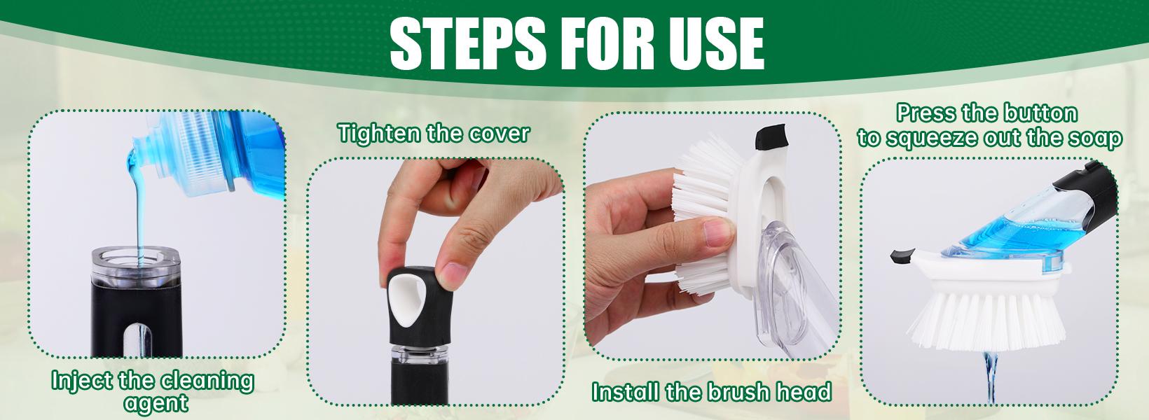 Soap Dispensing Dish Scrub Brush Scrubber Cleaning Brush  Leak-Free Guarantee Safe on Dishes Nonstick Cookware Reusable Cleaning Brush Cleaners