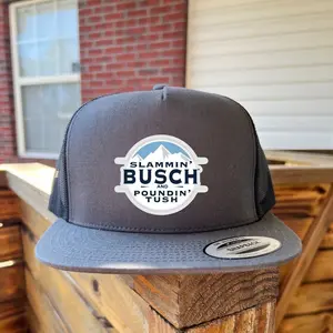 Slammin’ Busch and Poundin’ Tush Trucker Hat |       Funny Beer Lover Design |       Country Boy Humor