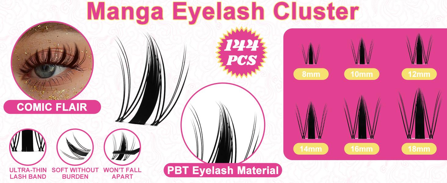 WiWiLink Sunset Wanna Be Freya Manga Lashes Cluster C D Curl DIY Lash Extension Kit and Lash Clusters 8-18mm with Bond Seal and Remover - Ultra-Thin Transparent Bands, Lash Magic Anime False Lash Extension Kit Makeup Cosmetic Makeup Individual Eyelash