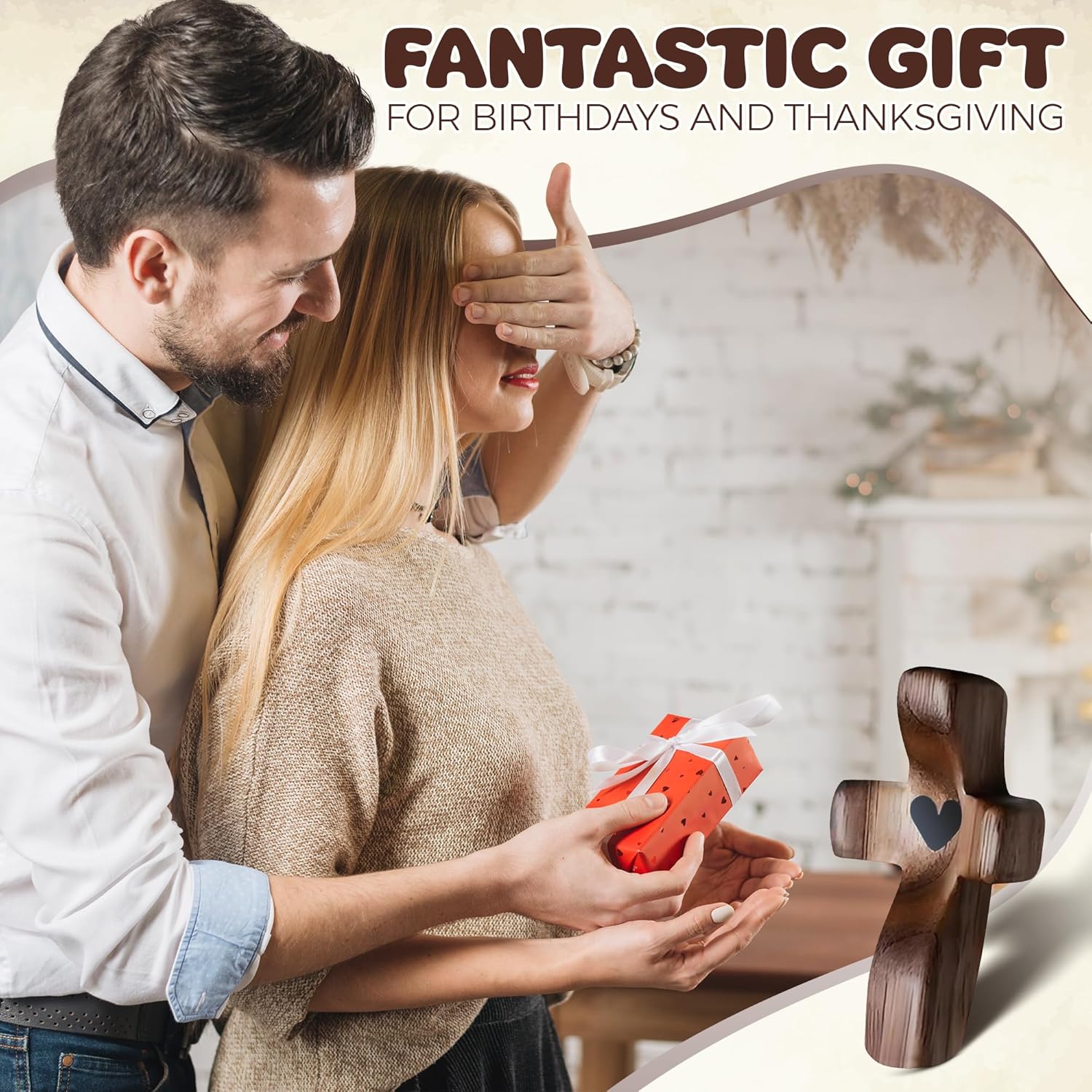 Wooden Cross Fidget, Cross My Heart Walnut Pocket Crosses for Anxiety Relief & Prayer Christian Gifts Fidget Toys for Children and Adults