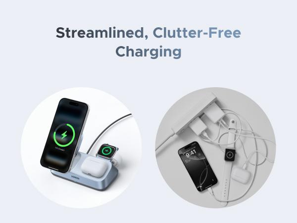 UGREEN 25W Qi2 Certified 3-in-1 Magflow Wireless Charging Stand, Magsafe Fast Wireless Charger for iPhone 17/16/15/14/13/12, AirPods and Apple Watch, Desk Stand with Adjustable Angle,（No battery）TikTokShopBlackFriday ,Tiktokshopstockup