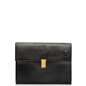 Pre-owned Leather tote bags Versace Briefcase Calfskin Black (kc012626a0)