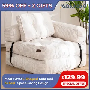 MAXYOYO Folding Sofa Bed, L-Shaped Convertible Sofa Bed with Armrest Foldable Sleeper Sofa with Pillow, Portable Fold Out Chair Bed Comfy Floor Sofa Lounge for Living Room Bedroom