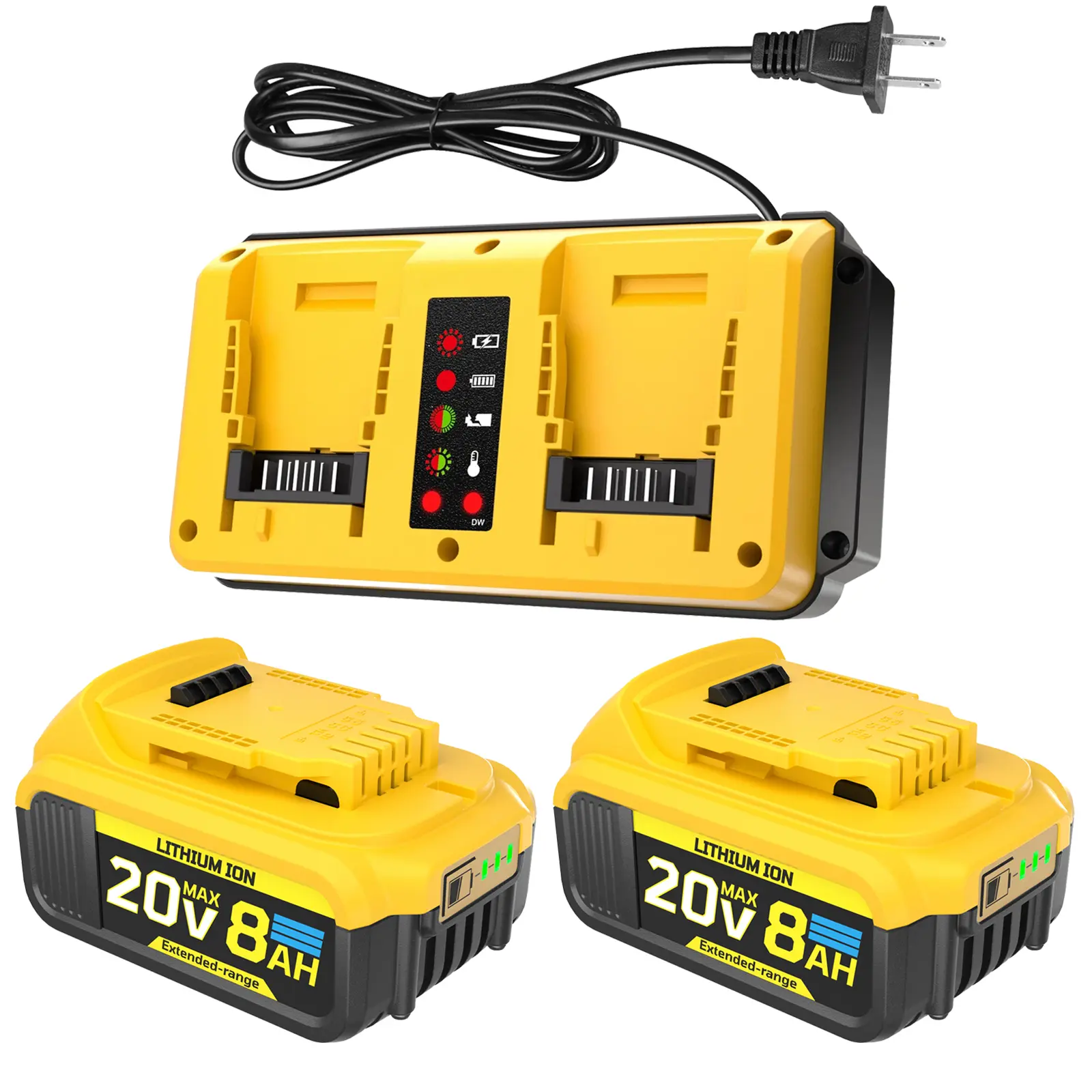 【DealsForYouDays】2 Packs 8000mAh High Capacity Replacement for Dewalt 20V Battery Compatible with Dewalt 20 Volt Lithium Battery Max DCB200, 201, 203, 204, 206, 207, 181, 180 Series Tools