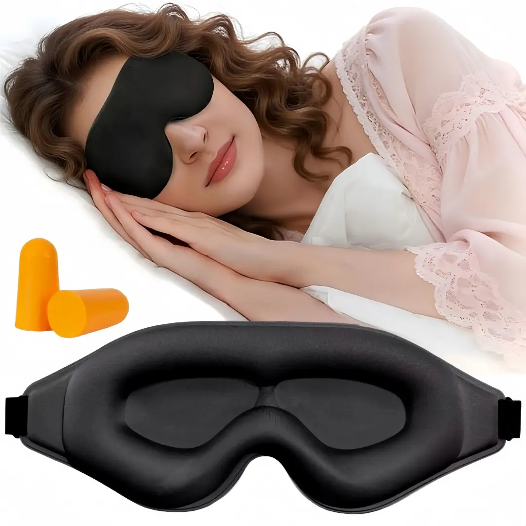 LMMAKE 1PC Memory Foam Sleep Mask, 3D Contoured, 100% Full Blackout Light Blocking, No Eyelash Pressure, Breathable Washable, for Side Sleepers, Ideal for Travel/Office Rest, Light-Sensitive Adults