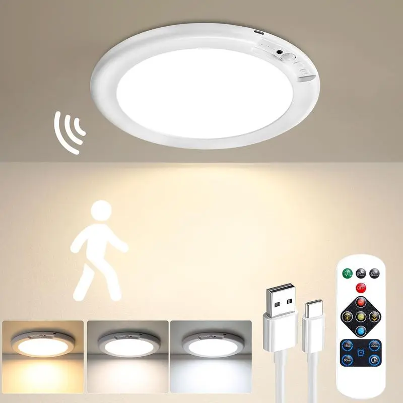 Rechargeable Motion Sensor Ceiling Light with Remote - Magnetic Wireless Ceiling Light Battery Powered for Closet Shower Stairs Shed Hallway Porch Patio ect,Suitable for various scenarios, easy to install.