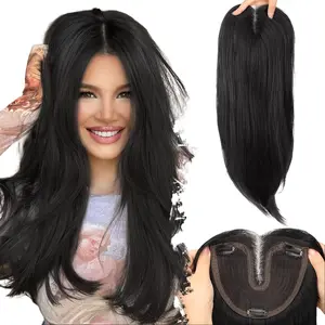 Black Synthetic Hair Toppers for Women with Thinning 3D 360° Cover Clip in Wispy Bangs Upgraded Adjustable Bandage 24 Inch Long Layered